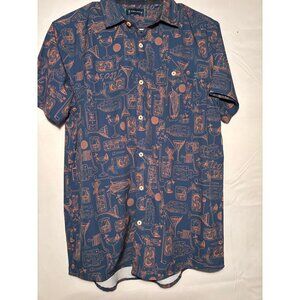 William Murray Mens Short Sleeve Button-Up Shirt Blue/Orange Cocktail Print Size